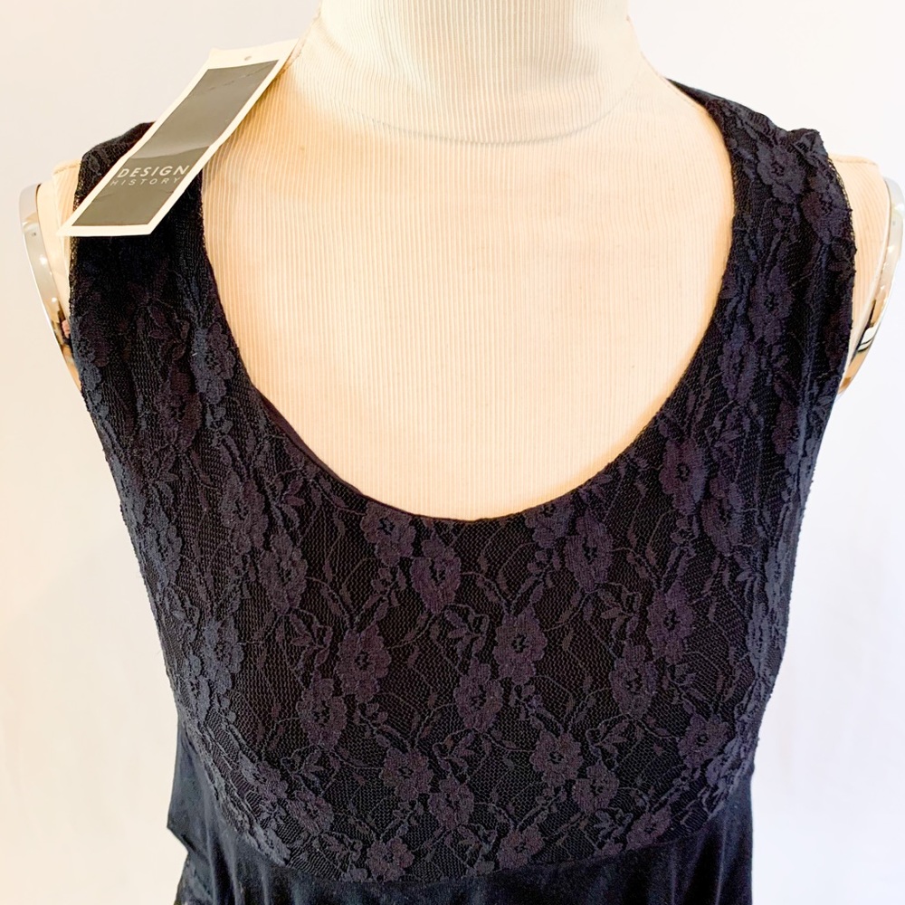 Long tiered ruffle lace black scoop tank top